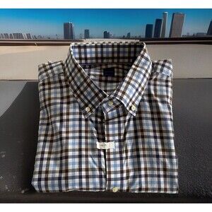 Mercer Blue Button Down Plaid Shirt Workwear w Dry Clean Tag Men Size 2XL